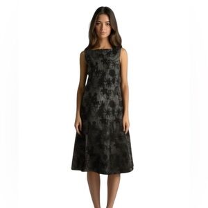 LORI M Grey & Black Floral & Plaid Print A Line Sleeveless Scoop Neck Dress M